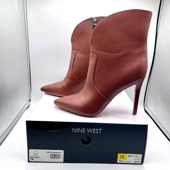 9 West Tolate Brown leather stiletto ankle bootie, size 7M - Picture 4 of 6